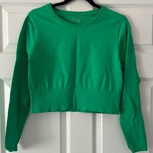 Aerie Green Fitted Long Sleeve Crop Sweatshirt